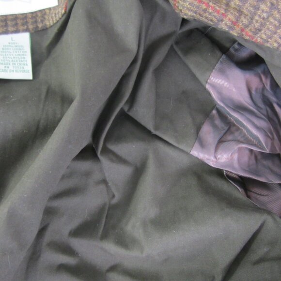 Orvis Mens Large Brown Houndstooth Plaid Wool Bomber Full Zip Jacket Pockets - Picture 16 of 16